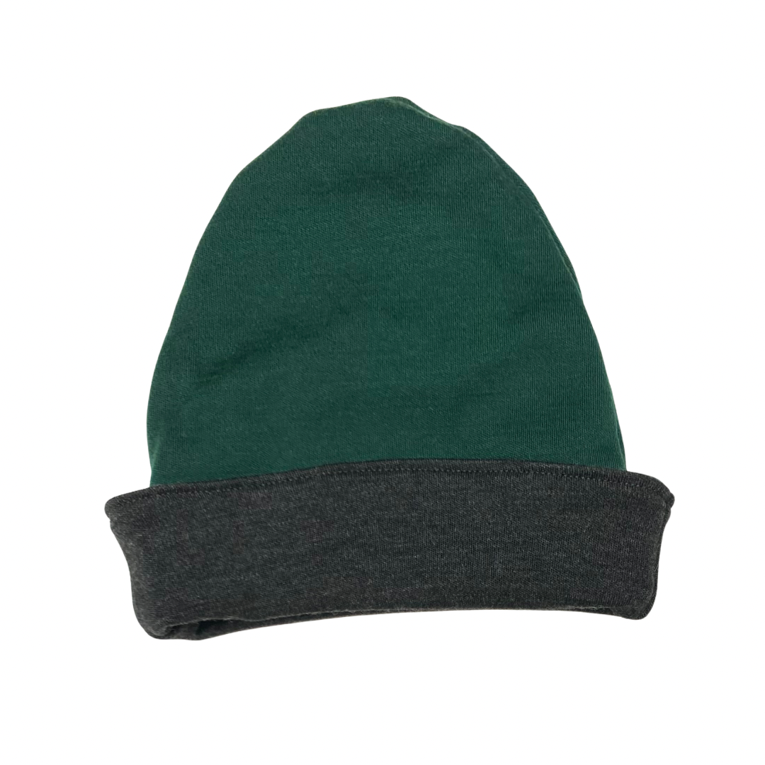 Finland Fabric - 3-9M Beanie in Emerald w/ Charcoal Melange