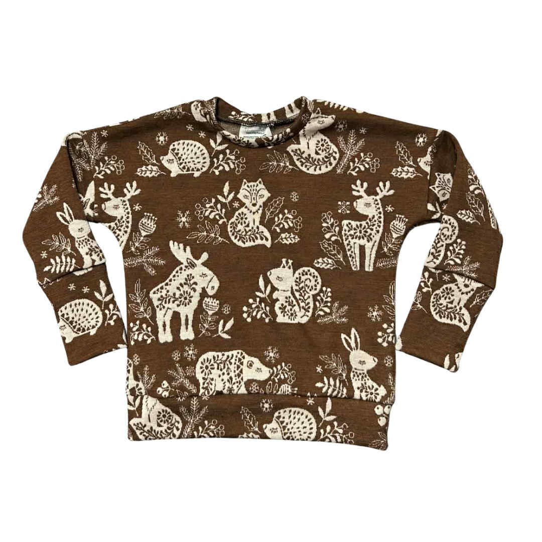 12M-3T Finland Fabric Endurance Dolman in Brown Nordic Animals
