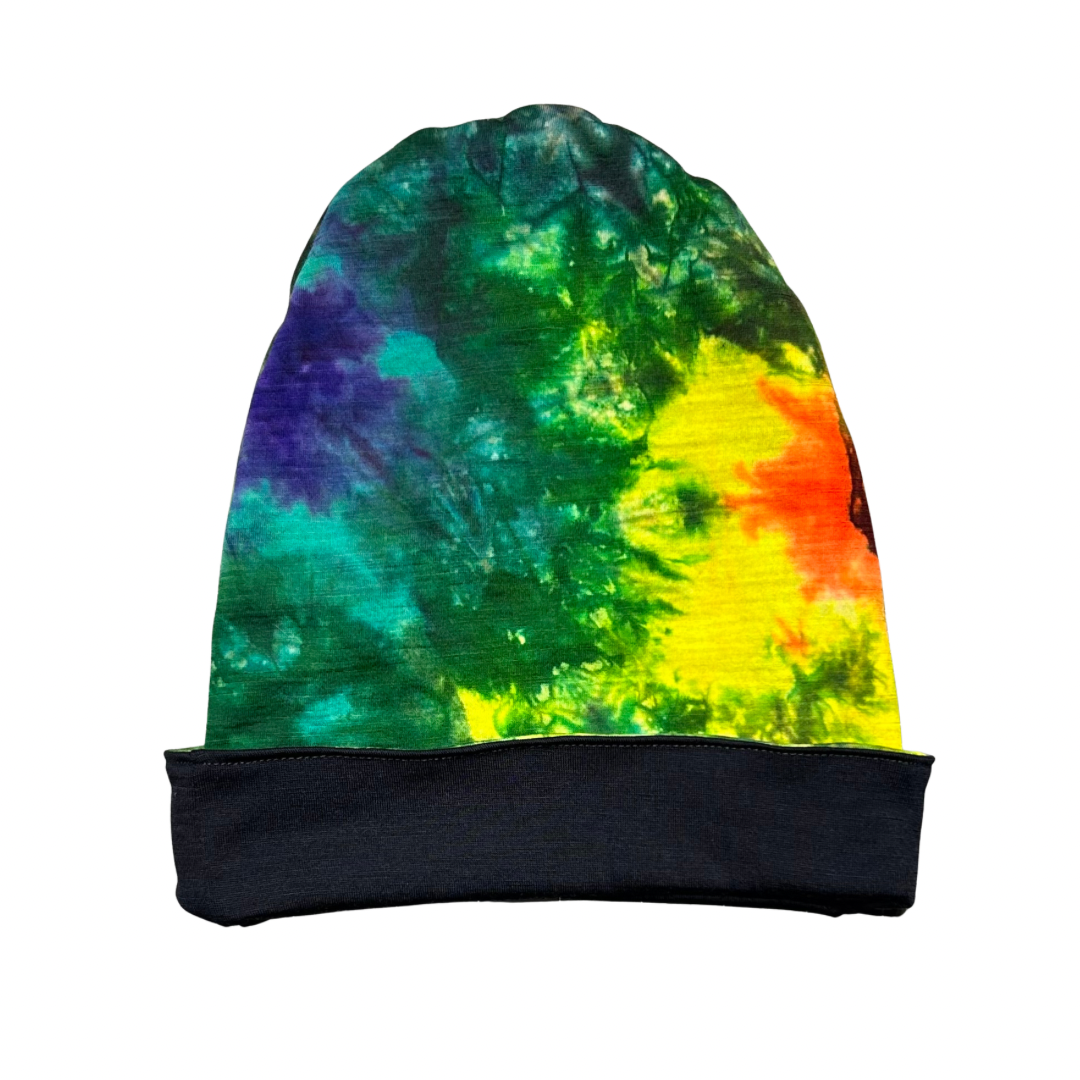 5-6Y Jersey Double Layer Reversible Beanie in Electric Rainbow DD w/ Navy #2