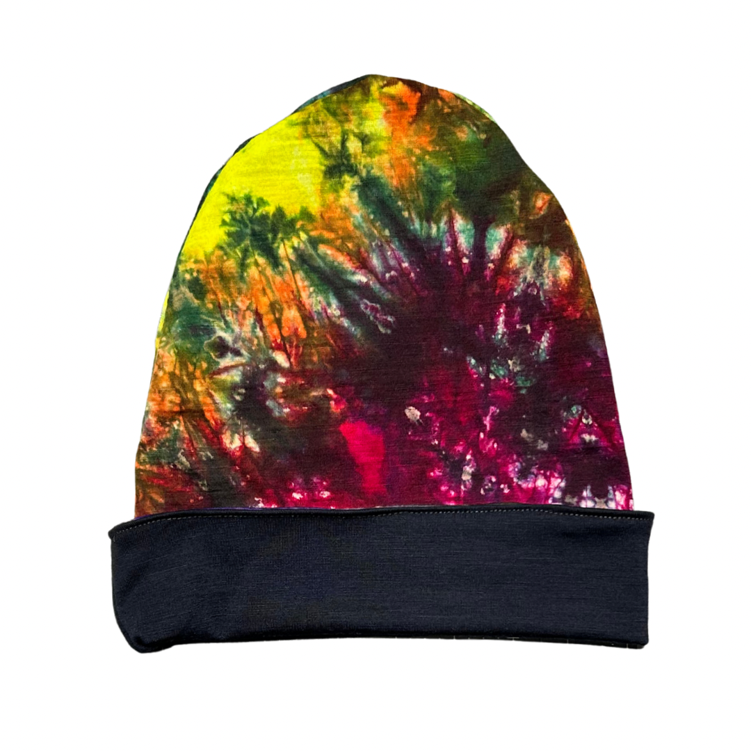 5-6Y Jersey Double Layer Reversible Beanie in Electric Rainbow DD w/ Navy