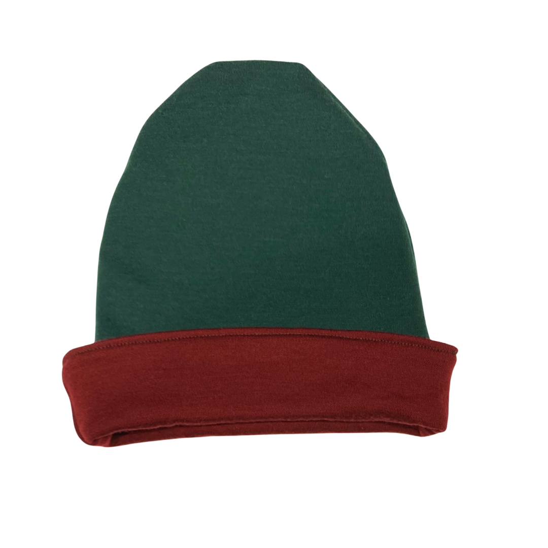 Finland Fabric - 2-3T Beanie in Emerald w/ Maroon