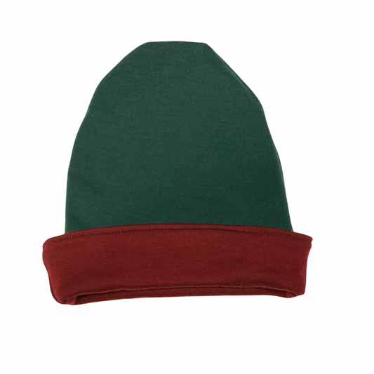 Finland Fabric - 2-3T Beanie in Emerald w/ Maroon