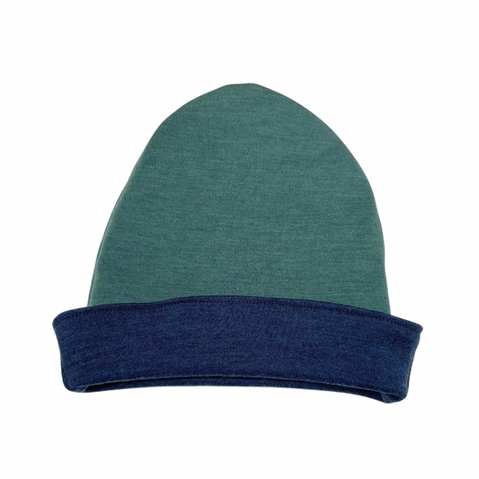 Finland Fabric - 3-4T Beanie in Seafoam w/ Indigo Melange