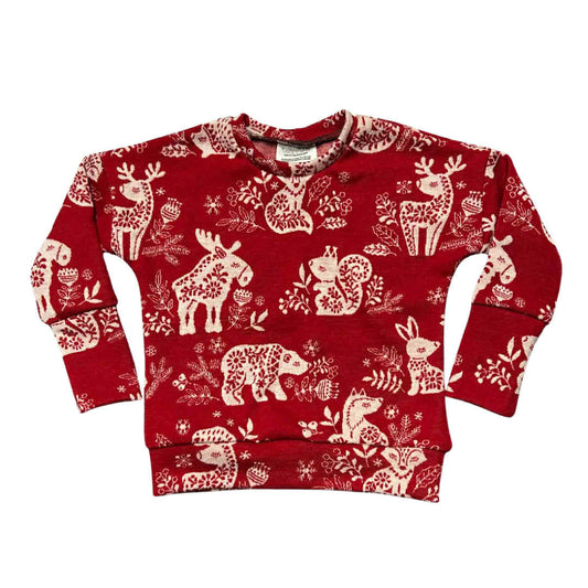 12M-3T Finland Fabric Endurance Dolman in Red Nordic Animals