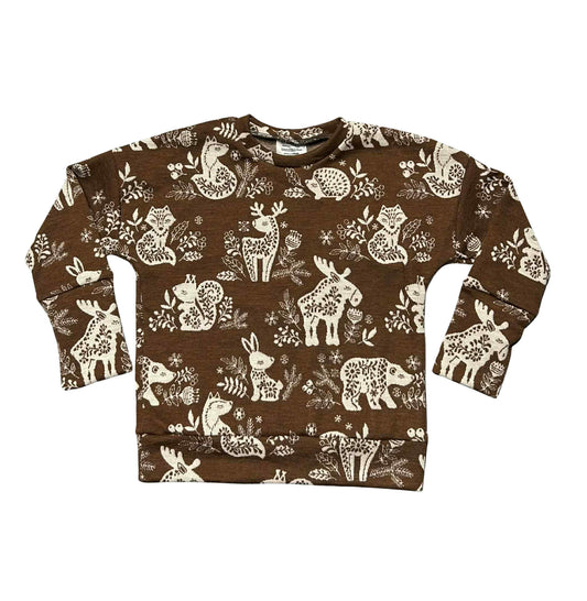 3-6Y Finland Fabric Endurance Dolman in Brown Nordic Animals