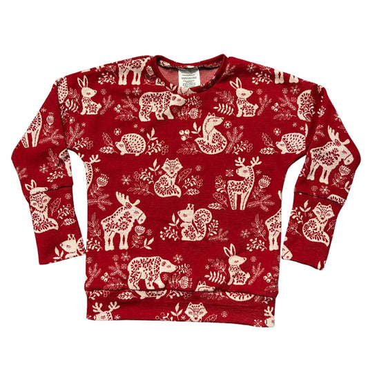 6-9Y Finland Fabric Endurance Dolman in Red Nordic Animals