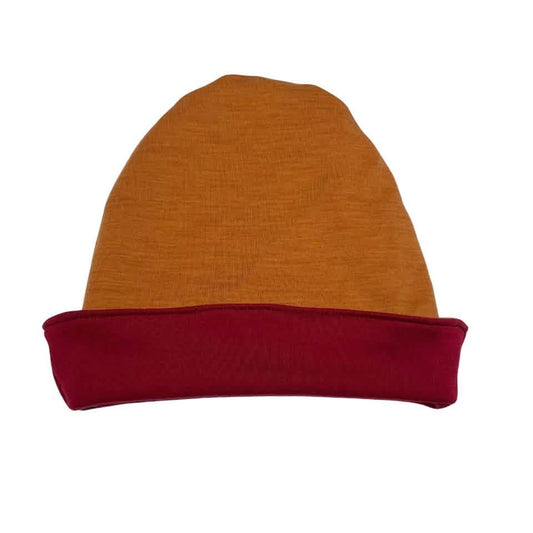 Finland Fabric - Adult OS Beanie in Orange Melange w/ Red